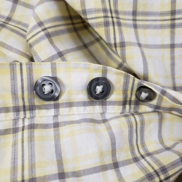 Express Mens Shirt Size Medium 15-15.5 Fitted Yellow Plaid Button Front Pockets - Picture 10 of 10